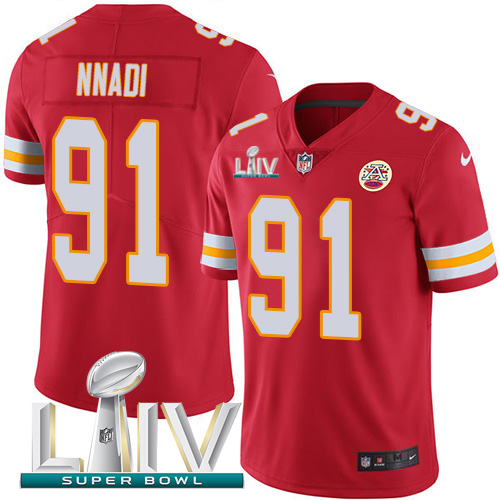 Kansas City Chiefs Nike #91 Derrick Nnadi Red Super Bowl LIV 2020 Team Color Youth Stitched NFL Vapor Untouchable Limited Jersey